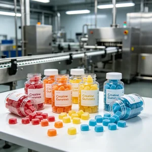 Creatine gummies on the factory production line